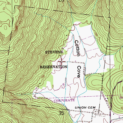 Topographic Map of Stevens Reservation, AL