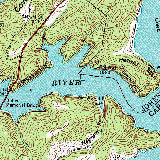 Topographic Map of Watauga Lake, TN