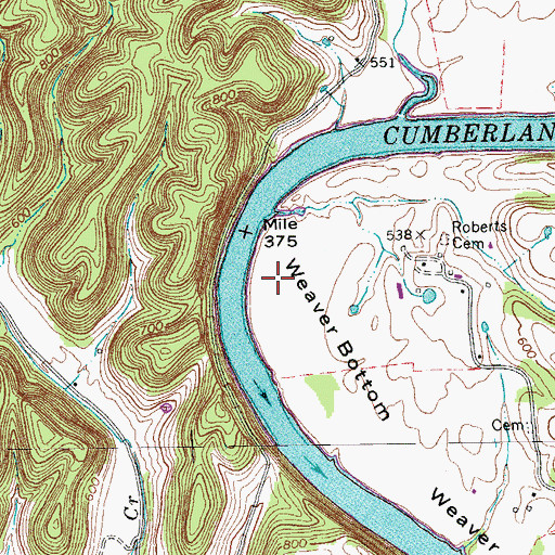Topographic Map of Weaver Bottom, TN