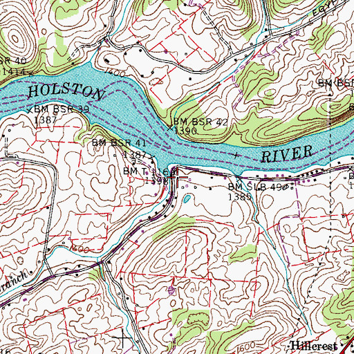 Topographic Map of Weaver Branch, TN