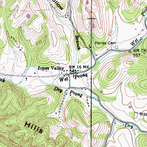 Topographic Map of Webb Branch, TN