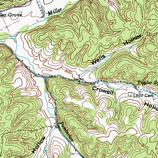 Topographic Map of Wells Hollow, TN