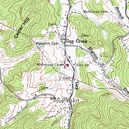 Topographic Map of Whitehead Cemetery, TN
