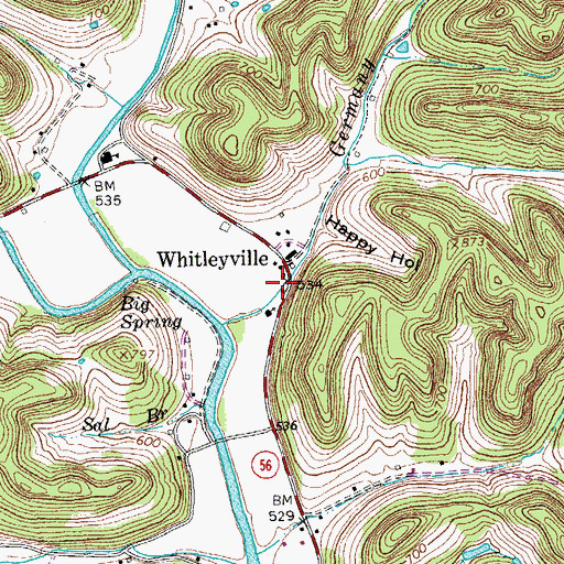 Topographic Map of Whitleyville, TN
