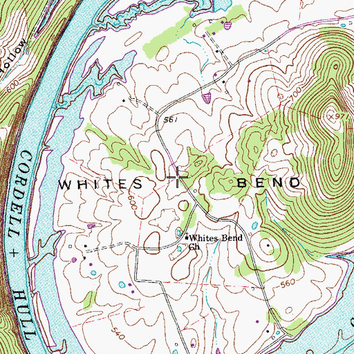 Topographic Map of Whites Bend, TN
