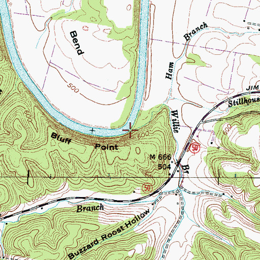 Topographic Map of Willie Branch, TN
