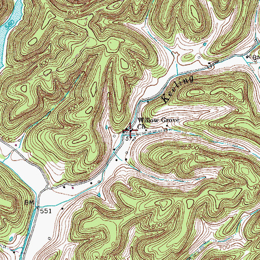 Topographic Map of Willow Grove Church, TN