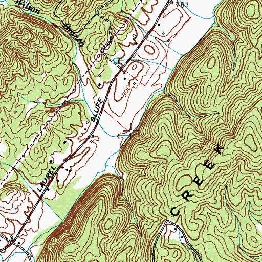 Topographic Map of Wilson Branch, TN