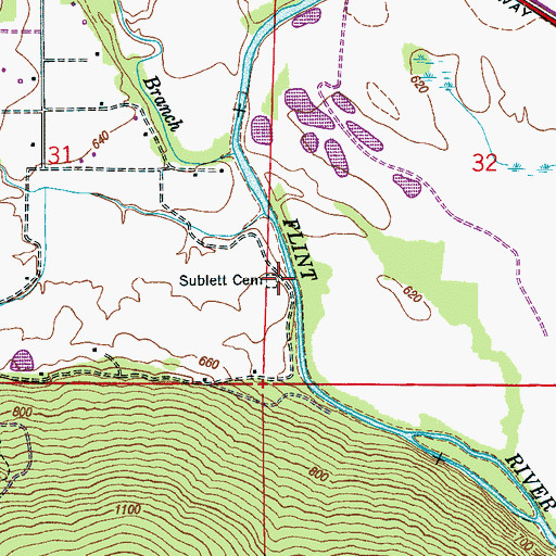 Topographic Map of Sublett Cemetery, AL