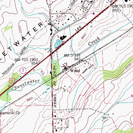 Topographic Map of Wood, TN
