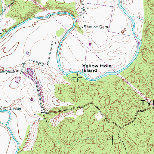 Topographic Map of Yellow Hole Island, TN