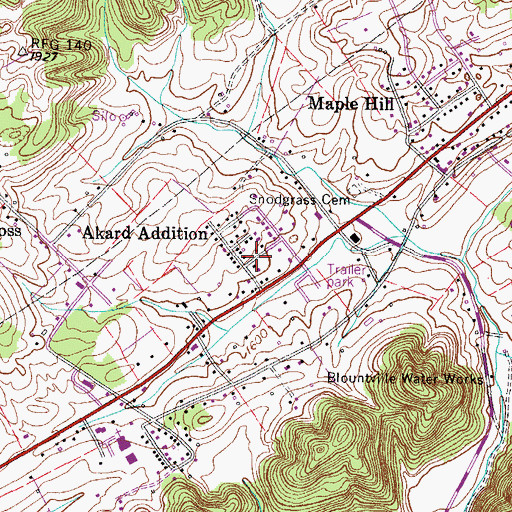 Topographic Map of Akard Addition, TN