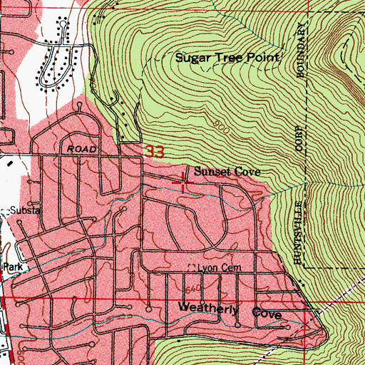 Topographic Map of Sunset Cove, AL