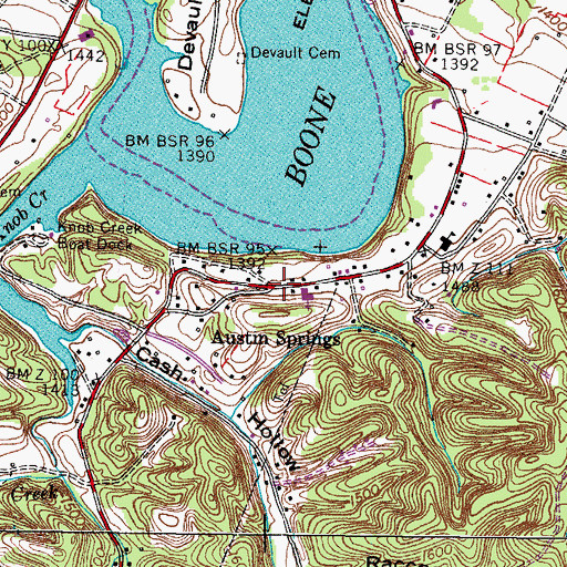 Topographic Map of Austin Springs, TN