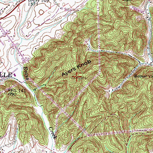 Topographic Map of Ayers Knob, TN