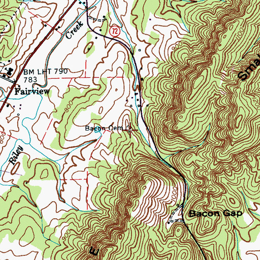 Topographic Map of Bacon Cemetery, TN