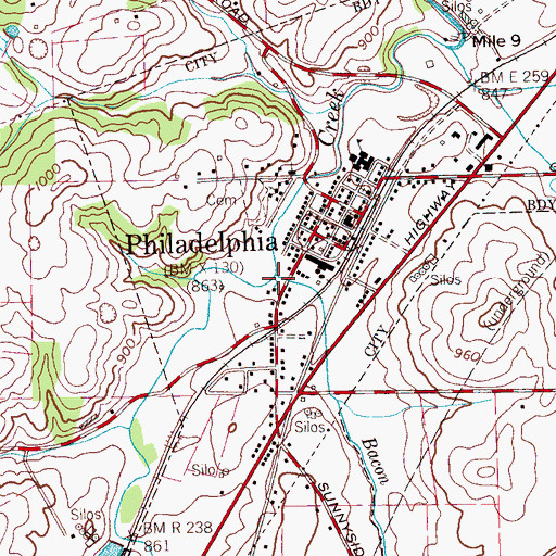 Topographic Map of Bacon Creek, TN