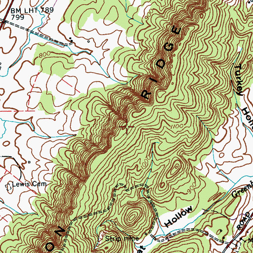 Topographic Map of Bacon Ridge, TN