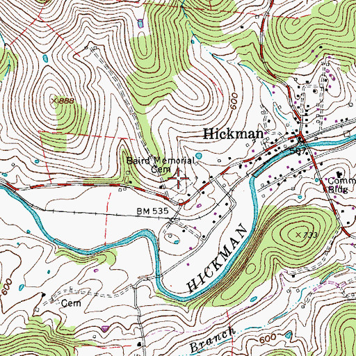 Topographic Map of Baird Memorial Cemetery, TN