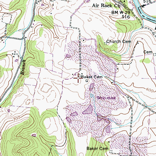 Topographic Map of Baker Cemetery, TN