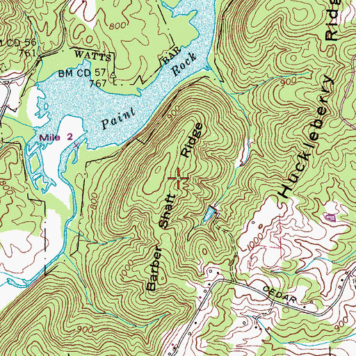 Topographic Map of Barber Shaft Ridge, TN