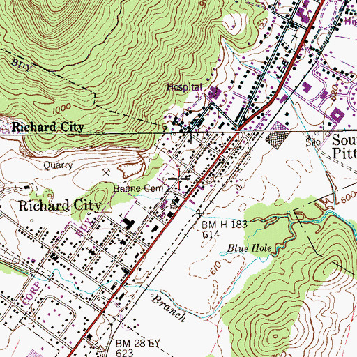 Topographic Map of Beene Cemetery, TN