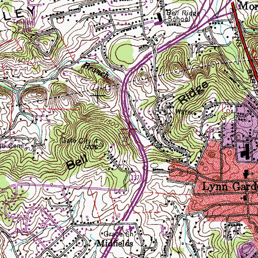 Topographic Map of Bell Ridge, TN