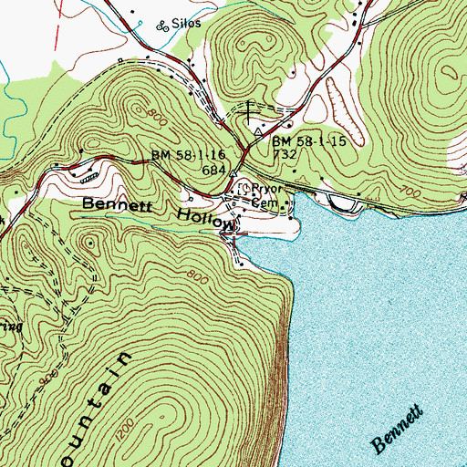 Topographic Map of Bennett Hollow, TN