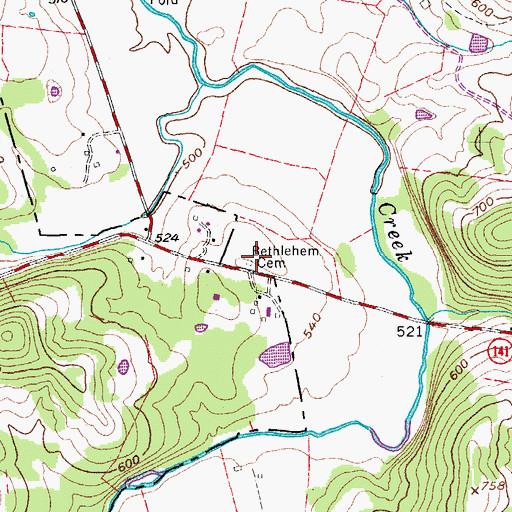 Topographic Map of Bethlehem Cemetery, TN