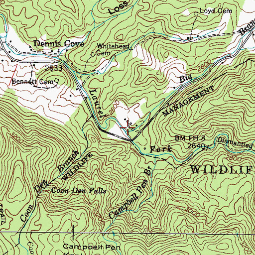 Topographic Map of Big Branch, TN