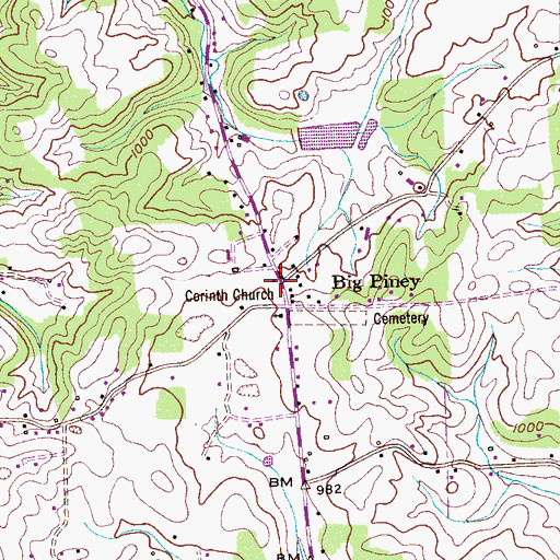 Topographic Map of Big Piney, TN