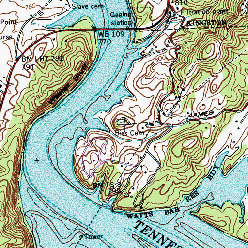 Topographic Map of Biss Cemetery, TN