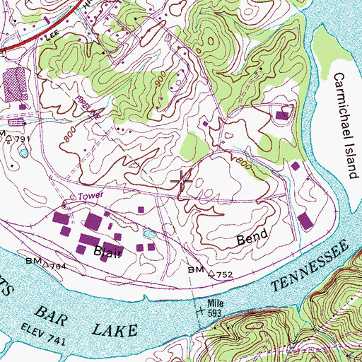 Topographic Map of Blair Bend, TN