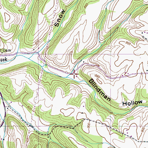 Topographic Map of Blindman Hollow, TN