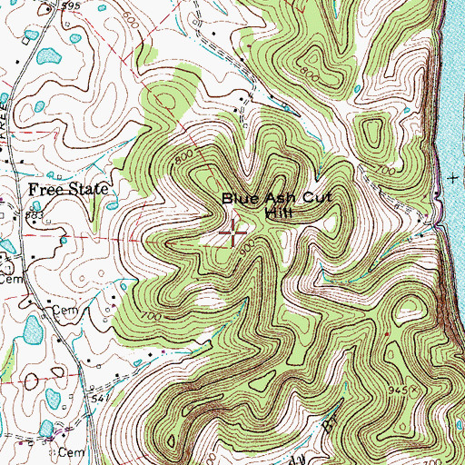 Topographic Map of Blue Ash Cut Hill, TN