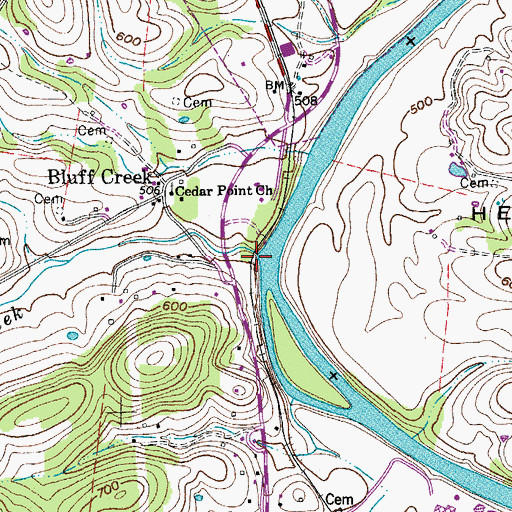 Topographic Map of Bluff Creek, TN