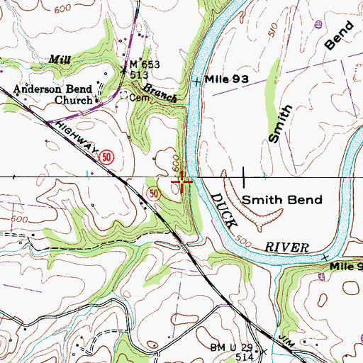 Topographic Map of Boat Branch, TN