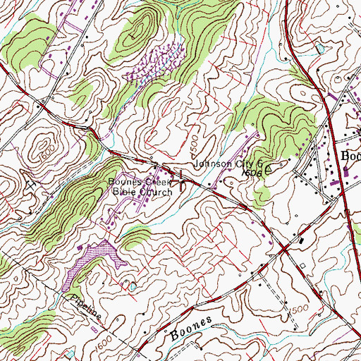 Topographic Map of Boones Creek Bible Church, TN