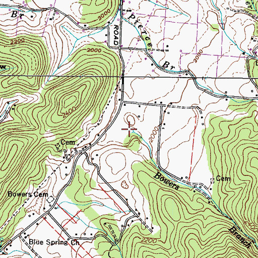 Topographic Map of Bowers Branch, TN