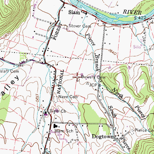 Topographic Map of Bowers Cemetery, TN