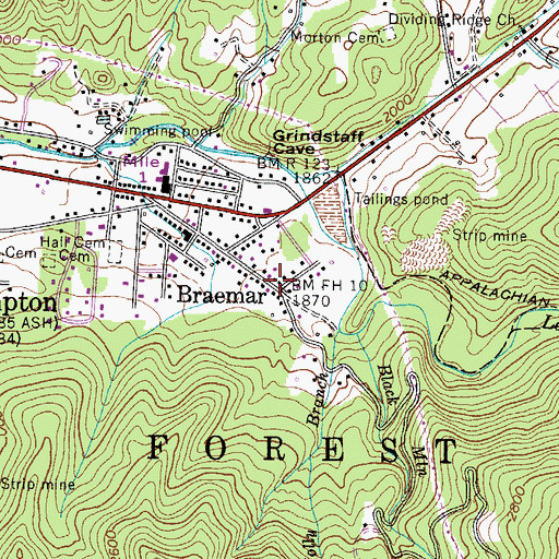 Topographic Map of Braemar, TN