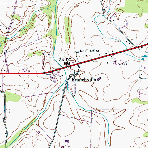 Topographic Map of Branchville, TN