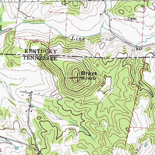 Topographic Map of Brays Knob, TN
