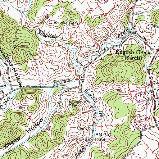 Topographic Map of Breeden Branch, TN