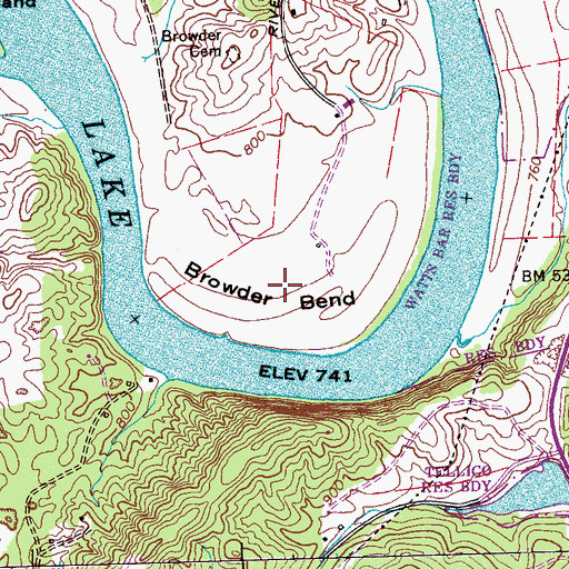 Topographic Map of Browder Bend, TN