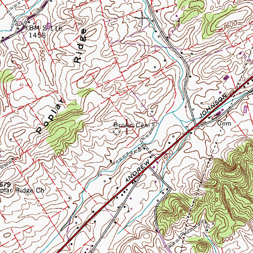 Topographic Map of Brown Cemetery, TN