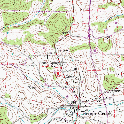 Topographic Map of Brush Creek Cemetery, TN
