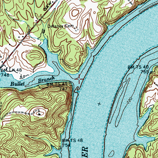 Topographic Map of Bullet Branch, TN