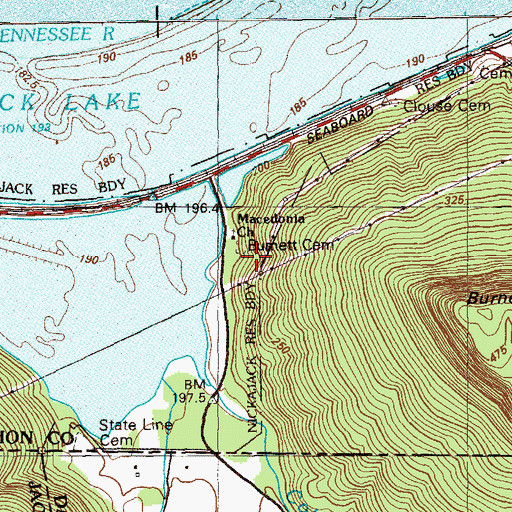 Topographic Map of Burnett Cemetery, TN