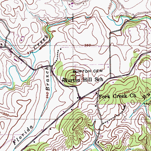 Topographic Map of Burton Cemetery, TN